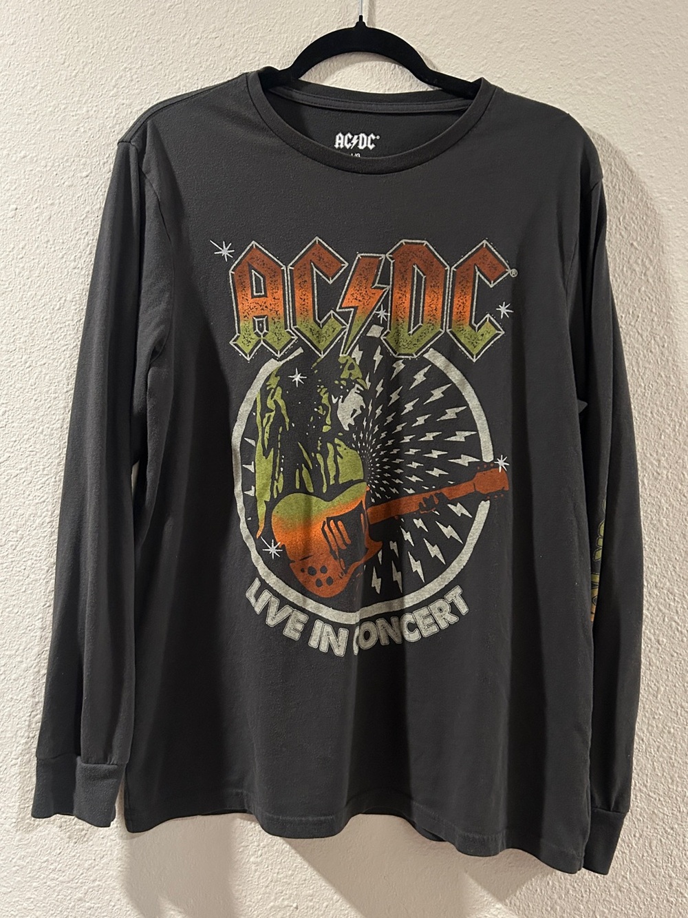 AC/DC Black Long Sleeve Tee with Orange and Green Graphic